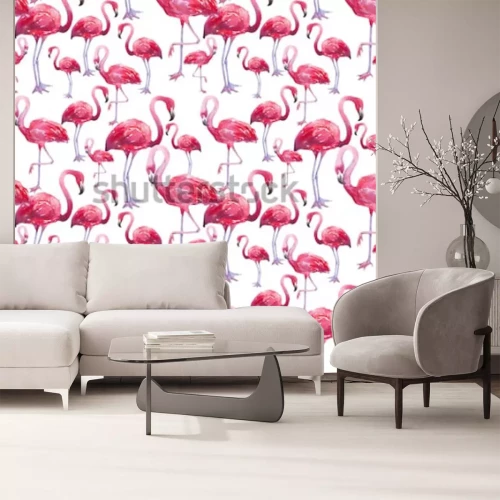 Fotobehang Roze vogels op een witte achtergrond