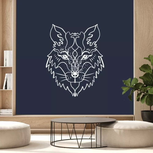 Sticker Polar white wolf faae outline. Boho tribal style. Line ethnic ornaments