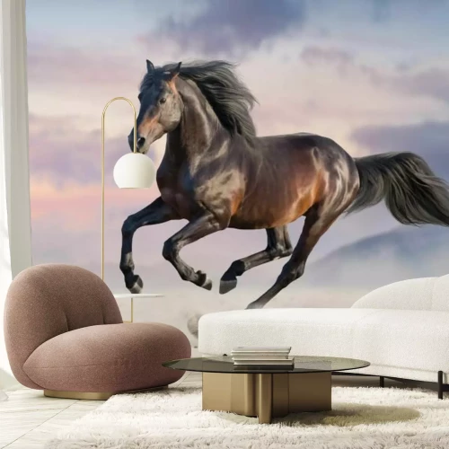 Fotobehang Een galopperend paard op het woestijnzand