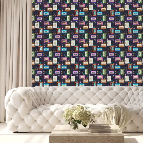 Behang Cassette tapes and old players seamless pattern