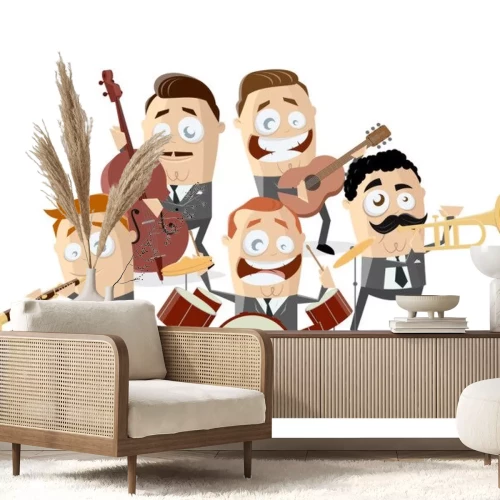Sticker funny cartoon illustration of a music band