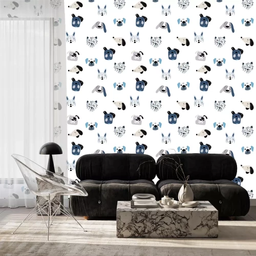 Behang Childish seamless pattern with funny creative dog faces. Trendy scandinavian vector background. Perfect for kids apparel,fabric, textile, nursery decoration,wrapping paper