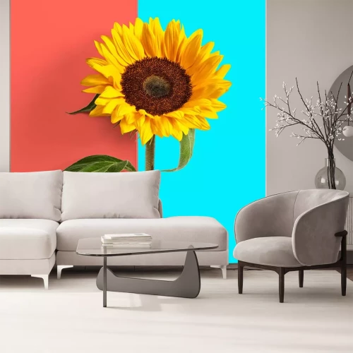 Sticker Zonnebloem op een tweekleurige achtergrond