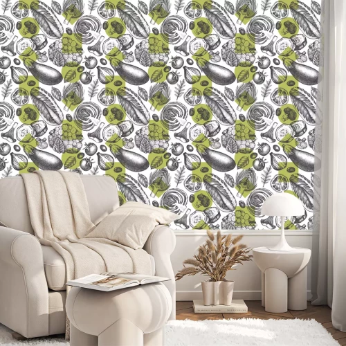 Behang Getekende groenten op een achtergrond in geometrische vormen