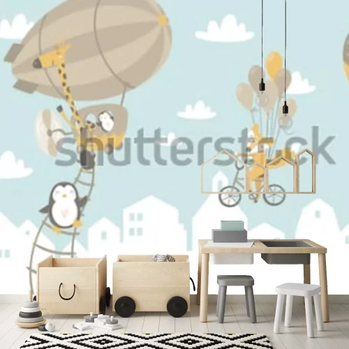 Fotobehang Grafisch patroon met dieren in ballonnen