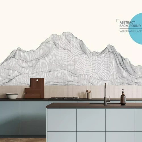 Sticker Wireframe landscape background. Futuristic vector illustration.