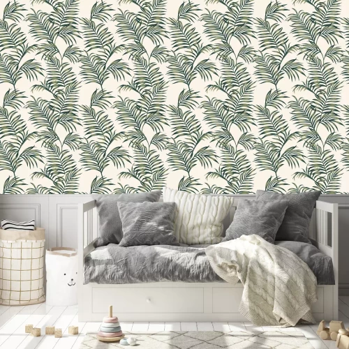 Behang Exotische groene palmbladeren op de lichte achtergrond
