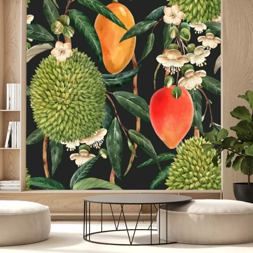 Fotobehang Watercolor durian tropical vector seamless pattern