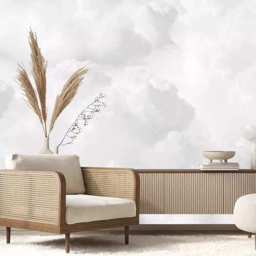 Sticker Witte pluizige cumulus wolken