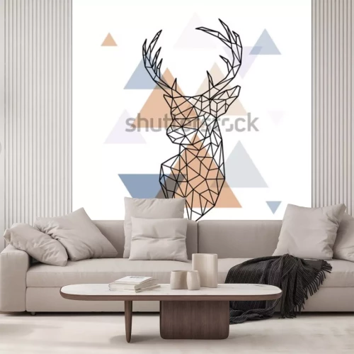 Sticker Geometrische hoofd van de Scandinavische herten. Veelhoekige stijl. Scandinavische stijl.