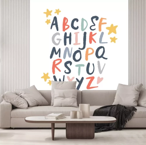 Sticker Veelkleurig alfabet met sterren en hartjes