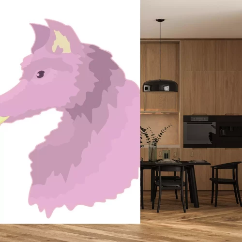 Sticker Sticker pink wolf in profile. Simple wolf sticker for decorating cards or textiles