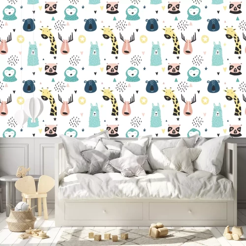 Behang Safari baby animals seamless funny pattern.