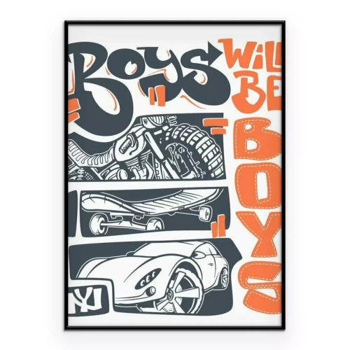 Poster Jongensachtige illustratie met auto's