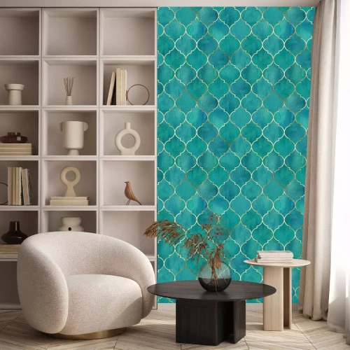 Behang Marokkaans motief in blauwe tinten