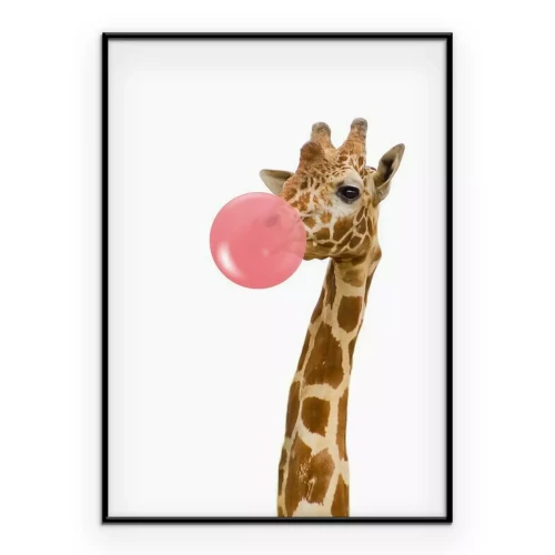 Poster Giraffe met een rubberen ballon