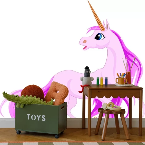 Sticker Een roze eenhoorn met dikke manen