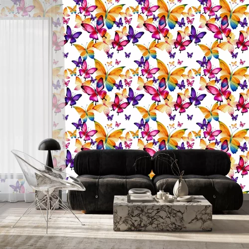 Behang Kleurrijke vlinders van verschillende groottes