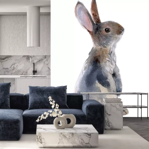 Sticker Grijs konijn zoals geschilderd op witte achtergrond