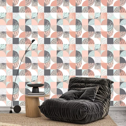 Behang Gedessineerde cirkels en halve cirkels in Scandinavische stijl