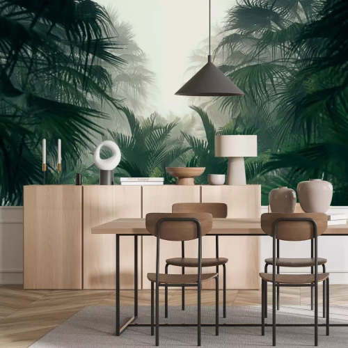 Fotobehang Jungle bladeren in de mist