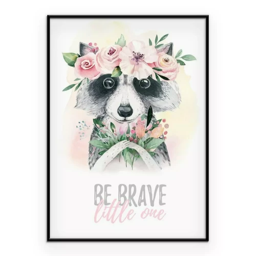 Poster Een wasbeer met een krans op zijn kop en een opschrift.