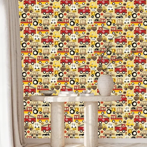 Behang Seamless pattern vector with vehicles cartoon