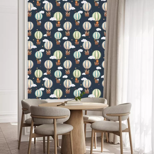 Behang Vliegende ballonnen met dieren 's nachts