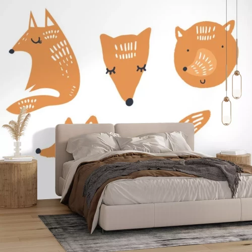 Sticker Vector illustrations of cute foxes, woodland nursery animals collection