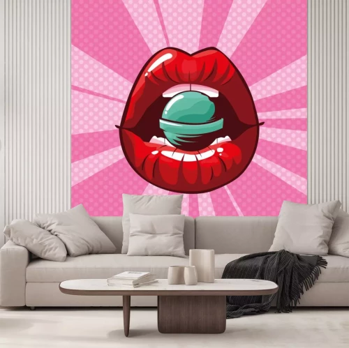 Sticker sexy woman lips with candy pop art style