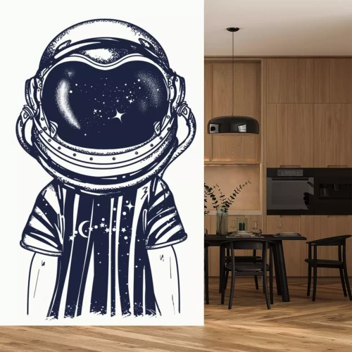Sticker Een jongen met een afbeelding van een astronautenhelm