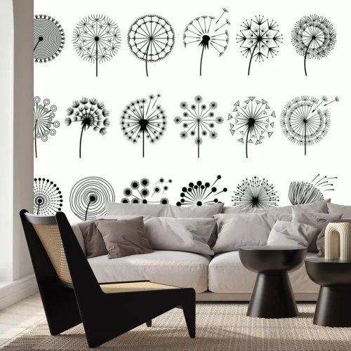 Sticker Zwart-wit bloemen paardebloemen verschillende patronen