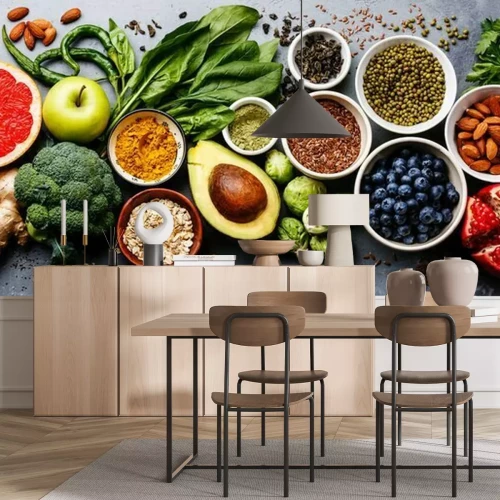 Fotobehang Compositie met groenten en fruit