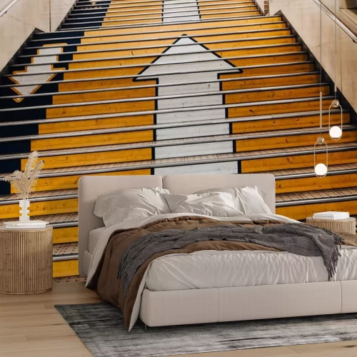 Sticker Big arrows direction symbol on concret stair in subway in Japan. there is seperate the walk way clearly. Line up and down.