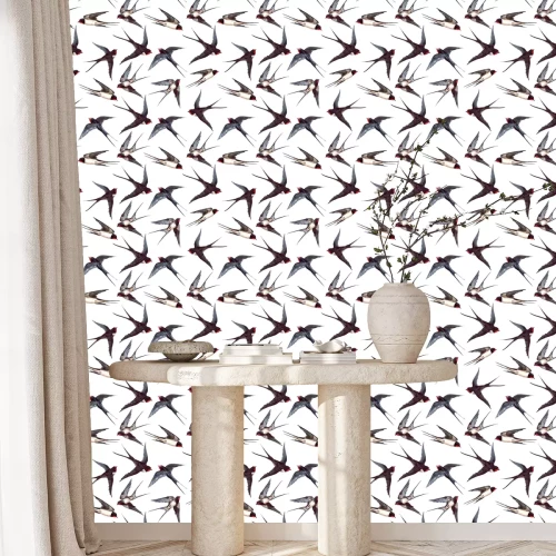 Behang Watercolor swallow pattern