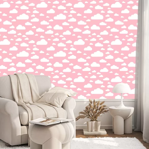 Behang Pink cloud seamless pattern vector design baby art. Baby shower clouds , sky seamless pattern texture - Vector