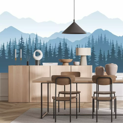 Sticker Mountain forest, vector landscape illustration