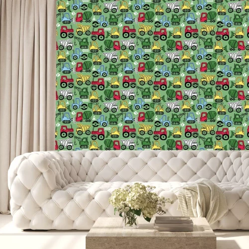 Behang Seamless pattern vector of construction vehicles cartoon
