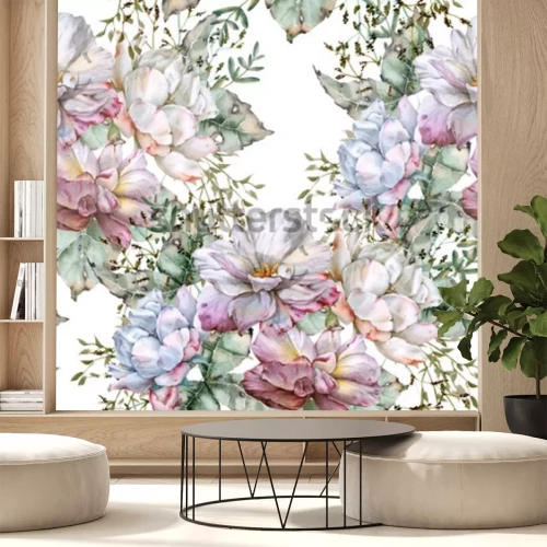 Sticker Weelderige bloemen in pastelkleuren