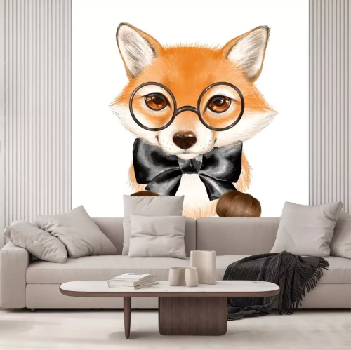 Sticker Cute cartoon fox wearing glasses isolated on white background