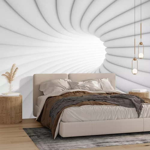 Fotobehang Futuristische witte tunnel met 3D-illusie