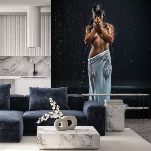 Fotobehang Naakte vrouw in de regen