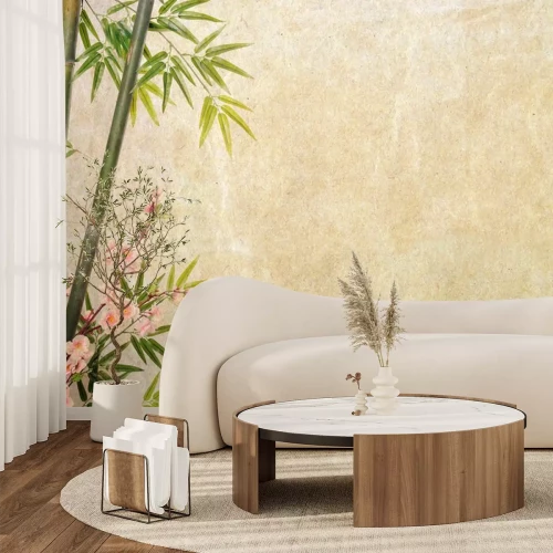 Sticker bamboe op oude grunge papier textuur achtergrond