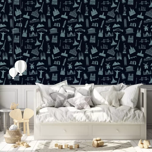 Behang Seamless background with tourist attractions and architectural landmarks