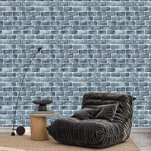 Behang Aquareltegels donkerblauw