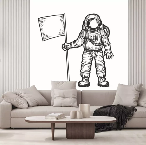 Sticker Ruimteastronaut die een grafische vlag houdt