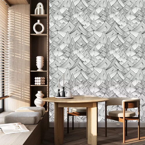 Behang black and white vector seamless pattern of mountain