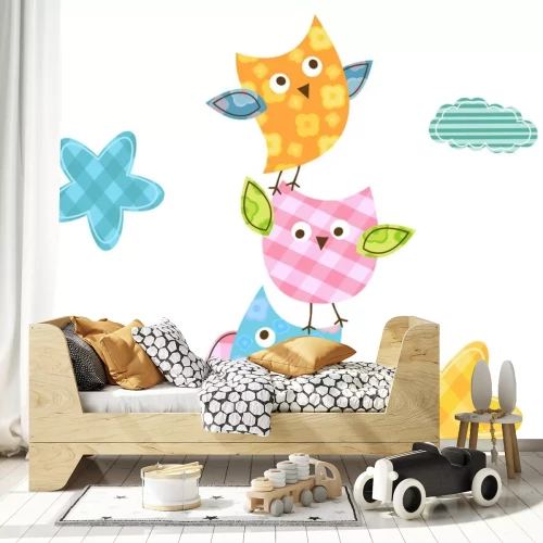 Sticker Drie uilen die bovenop elkaar staan