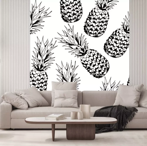 Sticker Zwart-wit ananas herhaalbaar patroon