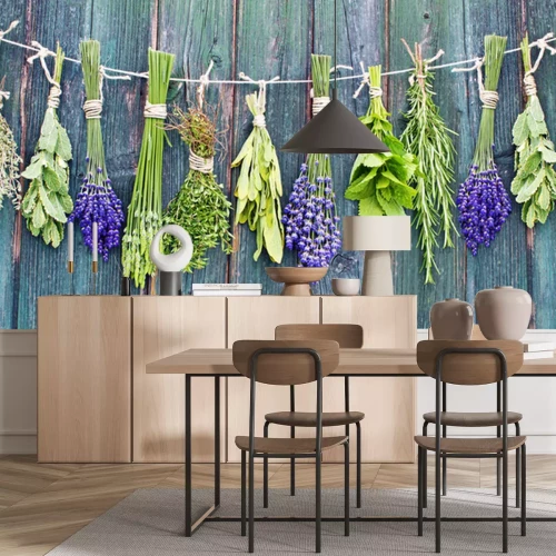 Fotobehang Kruiden op een houten achtergrond